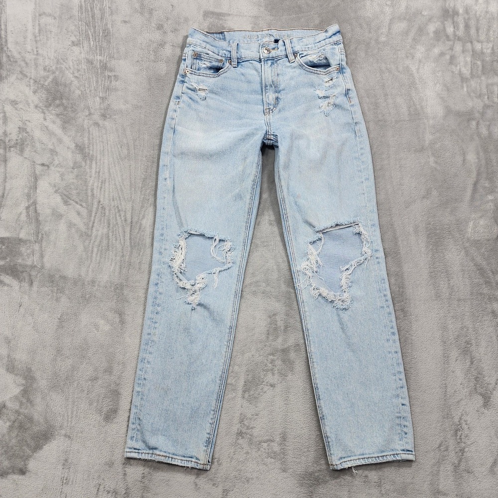 American Eagle Jeans Womens 2 Blue High Rise Ankle Straight Distressed Stretch